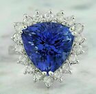 4Ct Trillion Cut Simulated Tanzanite Halo Engagement Ring 14K White Gold Plated