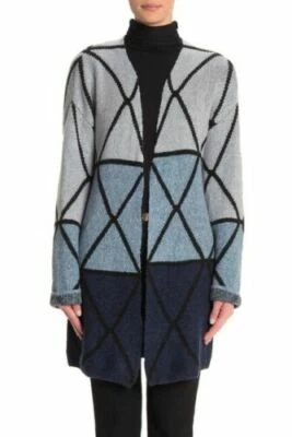 Joseph A Open Long Cardigan Sweater Top XS Ombre Grid Blue NEW Tag $88 B82 - Image 1 of 4