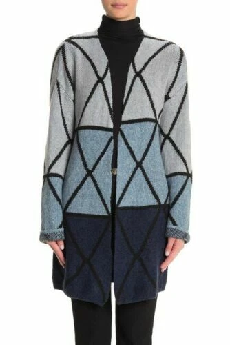 Joseph a Open Long Cardigan Sweater Top XS Ombre Grid Blue Combo B82