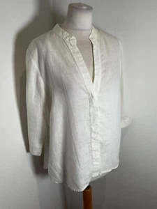 Mario Romano linen blouse shirt top L VGC classic summer V neck - Picture 1 of 8