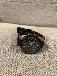 MENS OFFICINA DEL TEMPO ITALY WATCH BLACK GOLD RUBBER BAND OT1029 316L - Foto 1 di 9