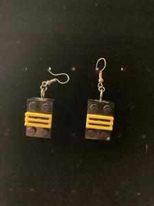 EARRINGS: LEGO EARRINGS 3 X 2 BLOCKS DANGLE BLACK AND YELLOW - Picture 1 of 5