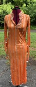 Long Orange Beaded Tunic Dress Sz Small - Picture 1 of 7
