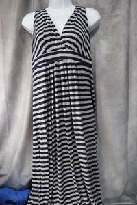 Cha Cha Vente Women's Gray Navy Blue Striped V-Neck Tank Top Maxi Dress Large - Picture 1 of 3