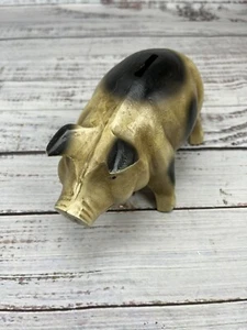 Cracker Barrel Cast Iron Black And Tan Still Piggy Bank With Plug 7" x 4" - Picture 1 of 8
