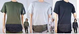 Southpole Men's Nylon Trim Long Scallope Tee T-Shirt w/ Shoulder Zipper Pocket  - Picture 1 of 7