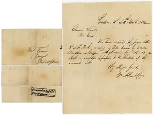 1824 QUAKER LETTER WILLIAM ALLEN + 6 + BOXED FORWARDED THOS W EVANS PHILADELPHIA - Picture 1 of 4