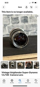 Near Mint Condition Voigtlander Super Dynarex 1:4/135 Compur Camera Lens - Picture 1 of 7