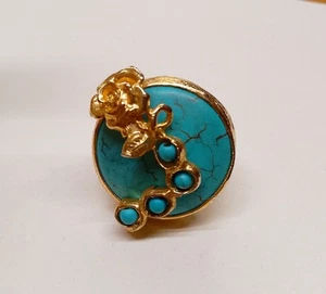 Anello Rosa Ottone E Pasta Di Turchese - Foto 1 di 2