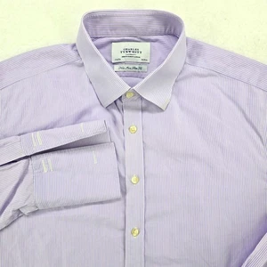 Charles Tyrwhitt Dress Shirt French Cuff Mens Purple Stripe Non Iron 17 1/2 35 - Picture 1 of 10