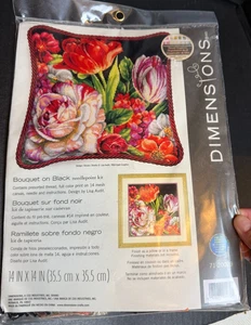 Dimensions Bouquet On Black Needlepoint Kit 14"X14" Floral New in Sealed Package - Picture 1 of 5