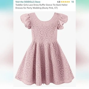 Toddlers Dress, Lace, Lined Bow Ties Back, Size 5, Light Pink - Picture 1 of 7
