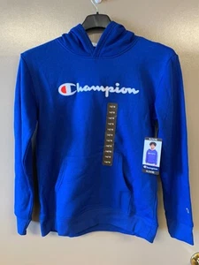 Champion Kids Logo Fleece Hoodie XL 14/16 Blue Pullover Sweatshirt - Picture 1 of 12