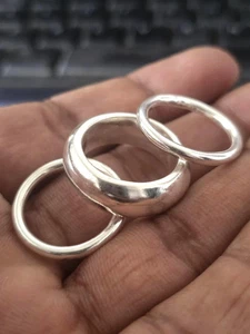 Juego de 3 anillos de cúpula oxidados de plata de ley 925 con banda: grueso boho apilable - Imagen 1 de 6