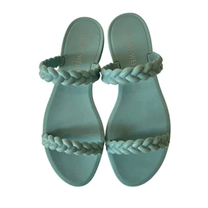 Stuart Weitzman halbglänzende Damen-Gummisandalen Zopf Sawyer Gummi aquamarin Größe 7B - Bild 1 von 11