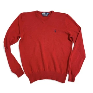 Suéter de lana Polo Ralph Lauren rojo cuello en V para hombre talla grande - Imagen 1 de 8