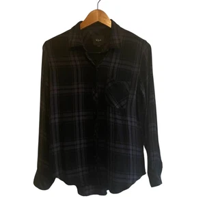 Rails Women's Plaid Button-Up Long Sleeve Shirt Black Size S - Picture 1 of 5