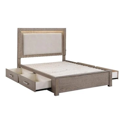 Cama de almacenamiento Coaster Kenora LED madera Eastern King cebada marrón y beige Foto 1 de 4