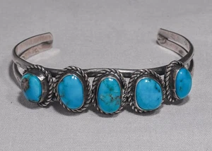 Damen Southwest Türkis & Silber Armband, 5 Steine, Lünette besetzt, 24 Gramm - Bild 1 von 6