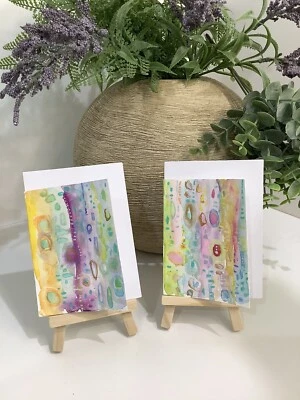 Hand Painted Watercolour Gift/ Greeting Card Set Of 2 Abstract  & Envelopes - Image 1 of 3
