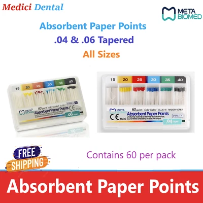 Dental Endodontic Taper .04 or .06 Absorbent Paper Points, CHOOSE SIZE, 60/pk.  - Image 1 of 4