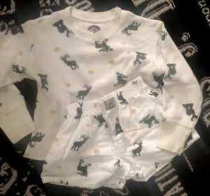 Vtg 2PC Set Kids M 6-8 PJ SALVAGE SKI JAMMIES Moose TOP + SHORT Thermal Waffle L - Picture 1 of 9