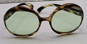 FRENCH 1960s MOD OVERSIZED BUG Tortoise Sunglasses Retro Round Green Twiggy - Picture 1 of 12