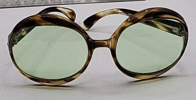 FRENCH 1960s MOD OVERSIZED BUG Tortoise Sunglasses Retro Round Green Twiggy  - Image 1 of 4
