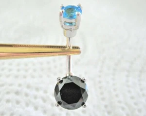 2.35ctw BLACK DIAMOND BELLY RING w/BLUE TOPAZ,CERTIFICATE, DIAMOND TESTER,DOUBLE - Picture 1 of 6