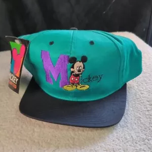 VTG Mickey Unlimited Disney Snapback Hat Teal Black Cap 90s Embroidered NWT - Picture 1 of 4