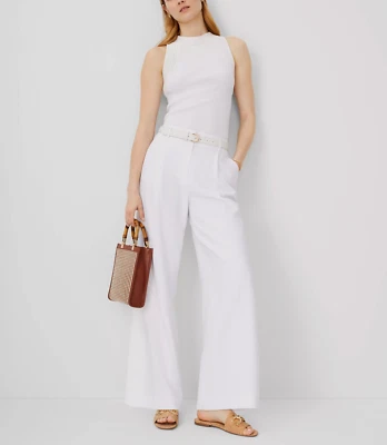Ann Taylor Women's $139 The Petite Pleated Wide-Leg Pant in White size 6P - Image 1 of 4