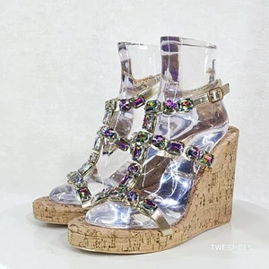 Summer Time Colorful Jeweled Cork Wedge High Heel Sandals - Picture 1 of 13