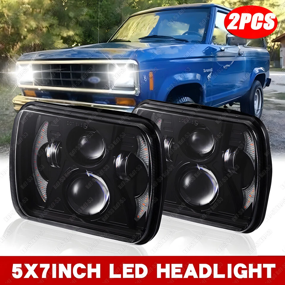 Par de faros LED intermitente aptos para Ford F150 1981-84 Bronco 1978-1986 7x6" Foto 1 de 4