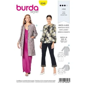 BURDA 6248 JACKE & MANTEL Misses Nähmuster Größen 8 - 18 Fähigkeit: DURCHSCHNITTLICH - Bild 1 von 8
