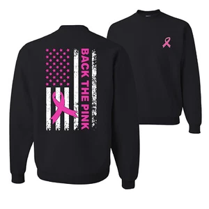 Back the Pink American Flag Front and Back Unisex Crewneck Graphic Sweatshirt - Picture 1 of 8