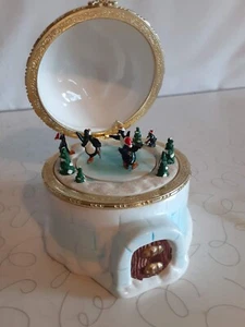 Christmas Music Box Igloo with Ice Skating Penguins Plays Winter Wonderland - Picture 1 of 12