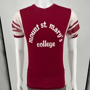 Vintage 1980s Red Mount St. Mary's College Football Jersey Mesh T-Shirt (Small) - Picture 1 of 12