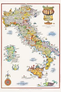 Divertido póster de viaje mapa de vino de Italia estilo vintage retro 20 x 30 arte de pared años 30 - Imagen 1 de 1