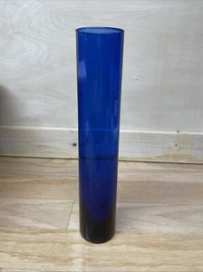 Vintage Skyline 12” Tall Cobalt Blue Glass Vase 2-1/4” dia, Cylindrical, Poland - Picture 1 of 3