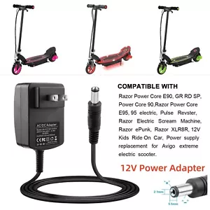 Adaptador de corriente 12V para Razor Power Core 90 E90 E95 95 Cargador ePunk XLR8R Scooter - Imagen 1 de 12