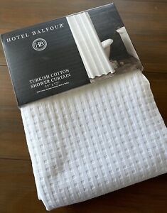 Hotel Balfour White Waffle Weave Turkish Cotton Shower Curtain 72 x 72 New!