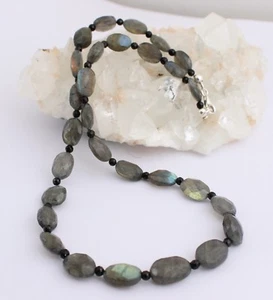 Labradorit Kette mit Spinell Edelsteinkette Facettierte Oval Damen Collier 50 cm - Bild 1 von 3