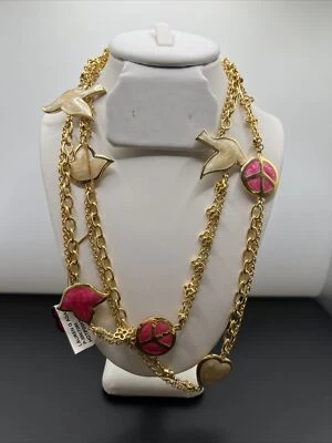 Colar feminino Lauren G Adam rosa quente paz branco peal pomba tom dourado - Imagem 1 de 4