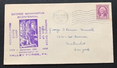 1932 VALLEY FORGE PENNSYLVANIA GEORGE WASHINGTON BICENTENNIAL CATCHET SCOTT #720 - Image 1 of 2