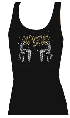 REINDEER CHRISTMAS EVE RHINESTONE BLING TANK TEE SHIRT   - Image 1 of 2