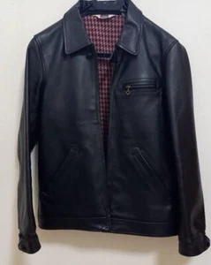 Ben Davis Black Leather Jacket Houndstooth Lining Size M Men’s Used - Picture 1 of 5