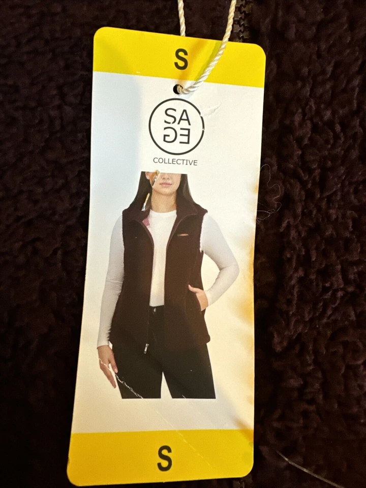 Sage Collective Women's Sherpa Fleece Vest- Burgundy Sz-Med