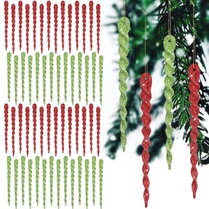 60 Pieces Twisted Icicle Ornament Christmas Tree Glitter Spiral Strip Hanging... - Picture 1 of 7