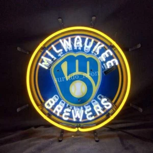 Milwaukee Brewers Baseball 19"x19" Real Neon Sign Classic Style Club Room Decor - Picture 1 of 3