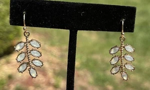 Gold Tone jewel leaf drop Hook earrings - boho vibes - Picture 1 of 6